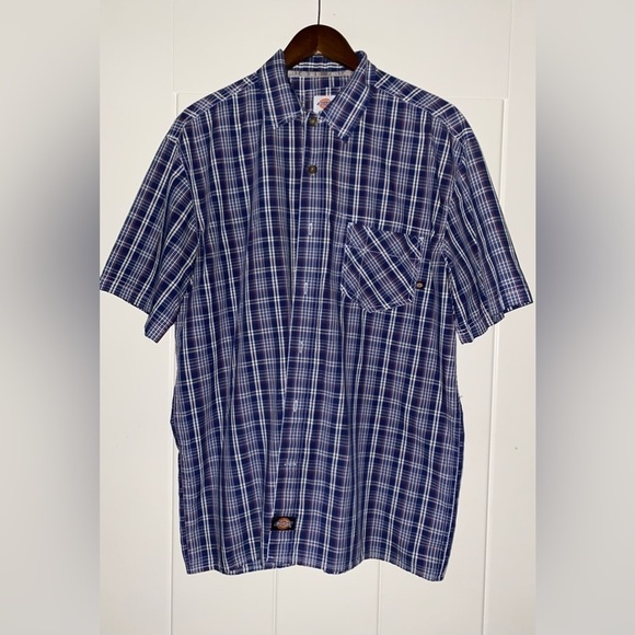 Dickies Work Plaid Collared Men L Button Short Sleeves Shirt Casual Relax Fit‎ - Picture 2 of 7